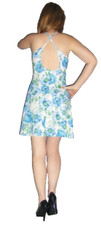 SALE!! SM Vintage 80s Blue Floral Daisy Flower Cut Out Babydoll Mini Dress