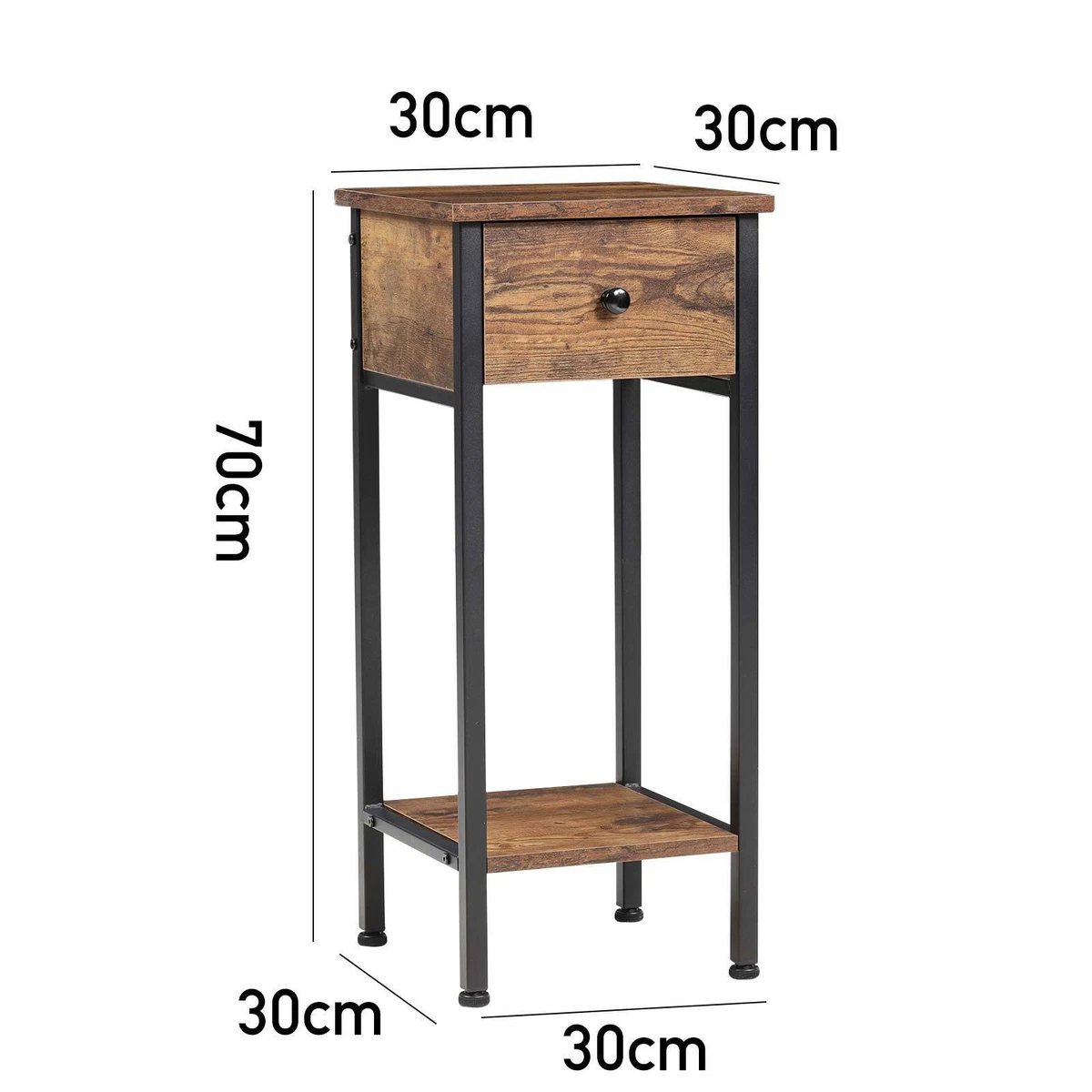 30 30 70cm Bedside Narrow Side Table w Drawer Open Shelf Bedside