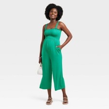 Maternity Smocked Jumpsuit - Isabel Maternity by Ingrid  Isabel Green Size XS