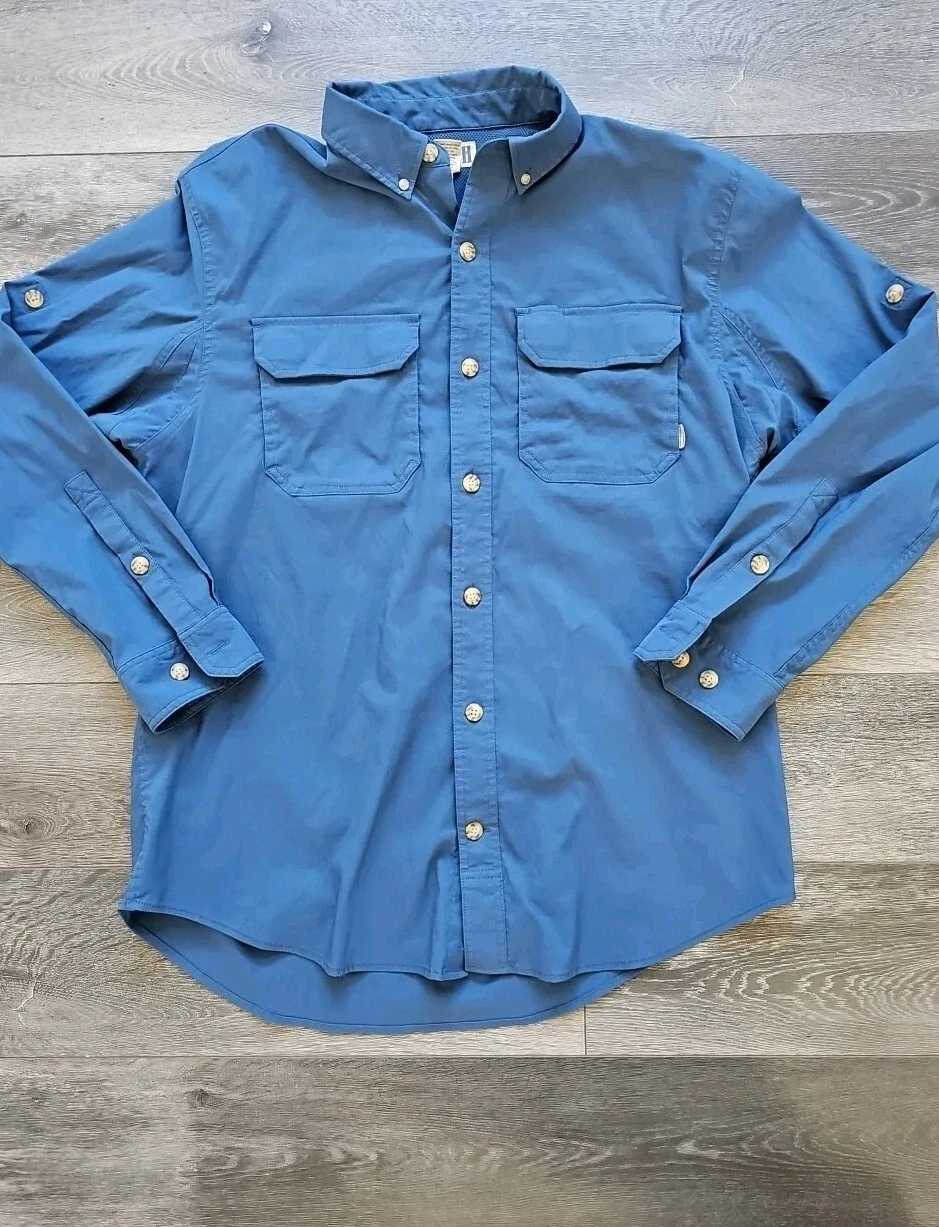Duluth Trading Flex Work Shirt Men Large Blue Button Up Vented Fishing Hiking