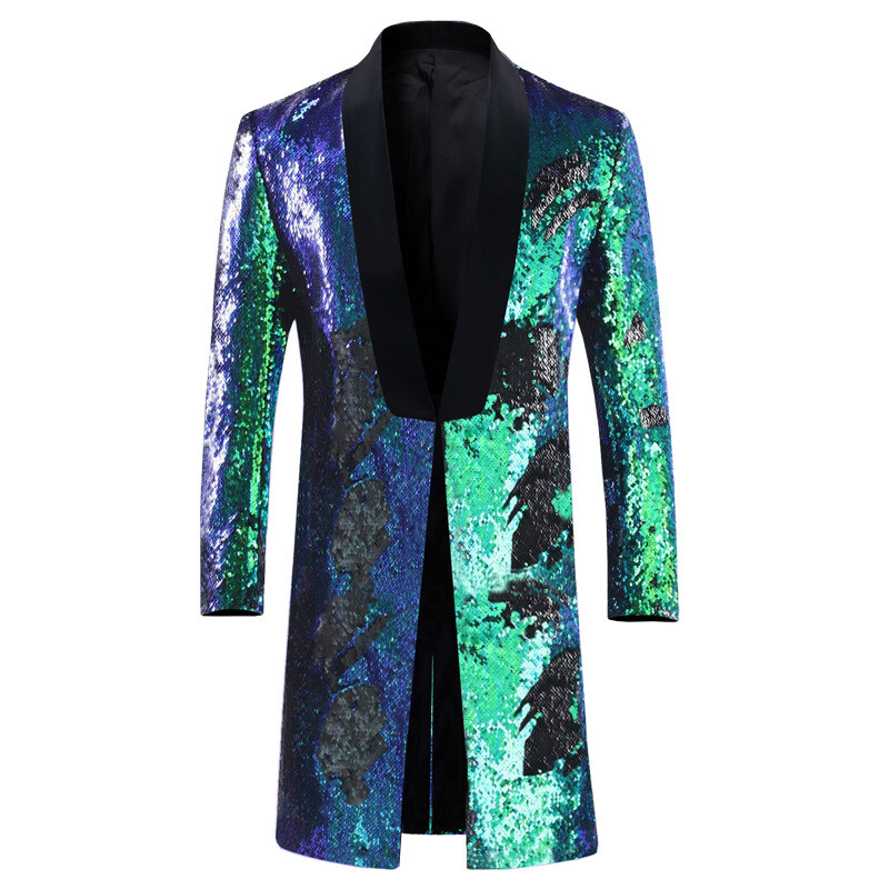 mens sequin jacket fancy dress Men Fit Sequin Long Suit Jacket Showman Costume Carnival Blazer Fancy Dress  Coat