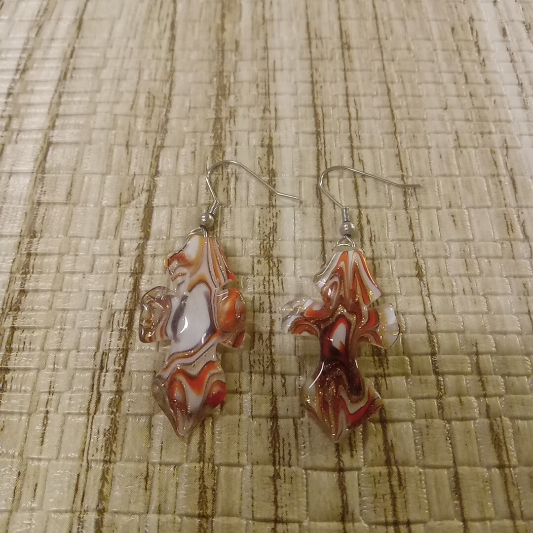 Earrings Pierced Dangle Drop Hook Back Blown Glas… - image 3