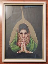 Quadro da parete su foglia di ficus religiosa con cornice in legno