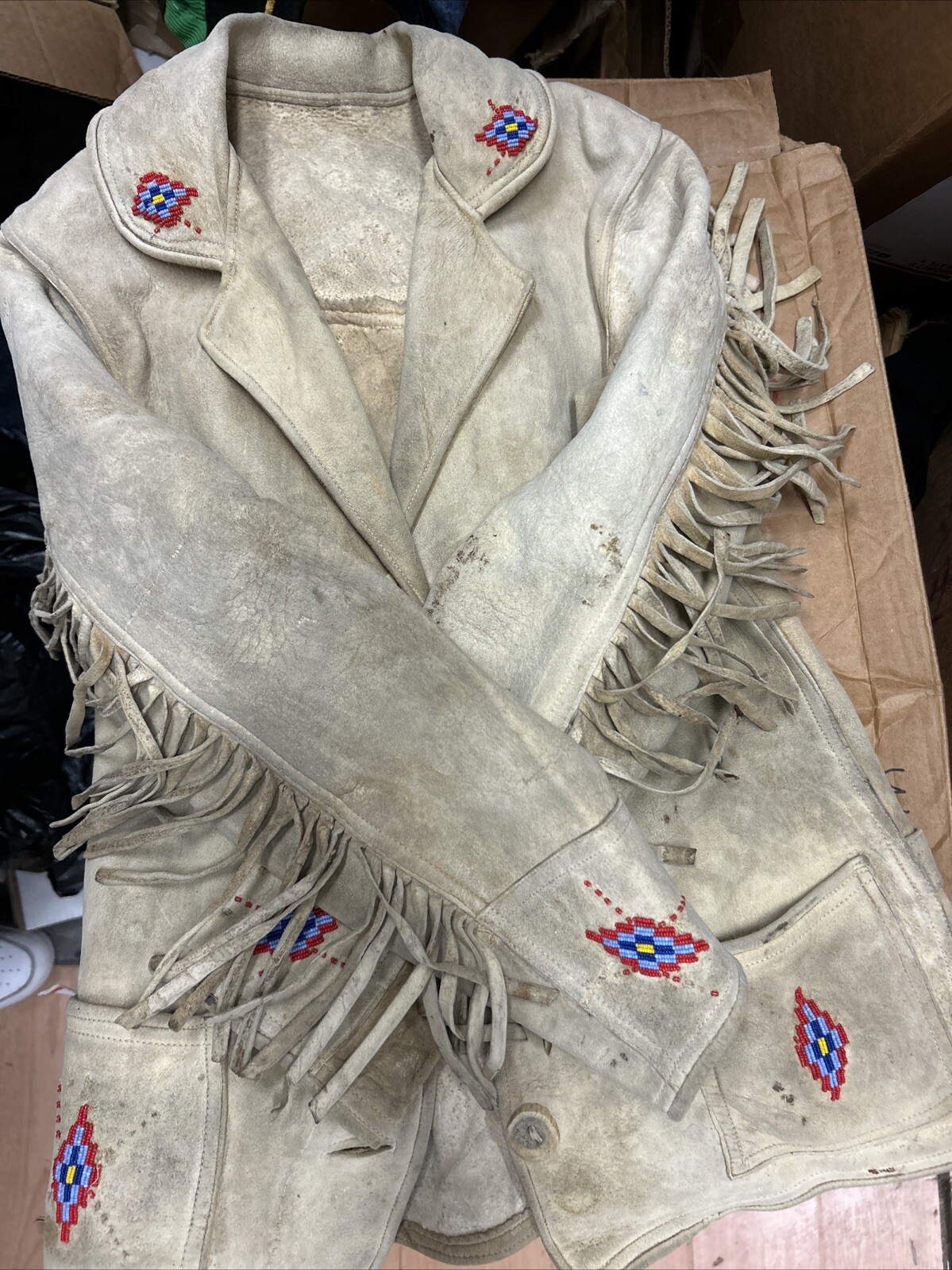 Unique Handmade Leather Jacket with Embroidery and Fringes Unisex Collectible Design-image