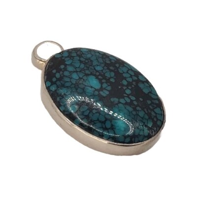 STEPHEN DWECK Vintage Tibetan Turquoise In Sterling Silver Pendant. 2''  Unique 