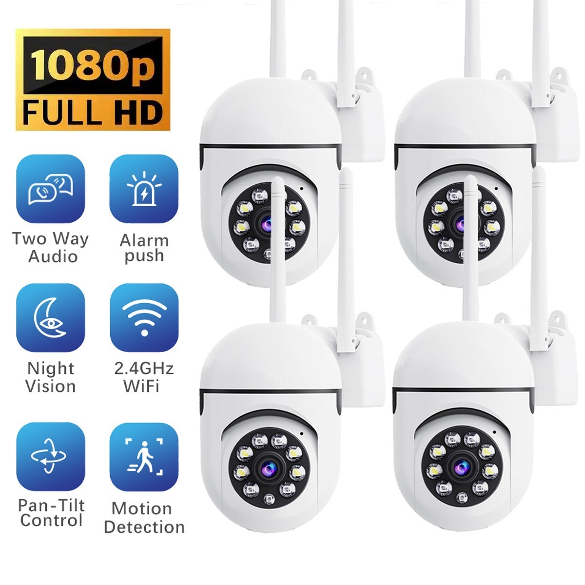 4-Pack Wireless WiFi Security Camera System 1080P Smart Home Pan/Tilt Audio 2.4G