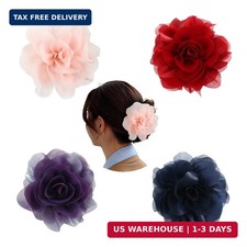 4 Pack Chiffon Big Rose Flower Bow Plastic Hair Claw Clips Barrettes Clamps Pony
