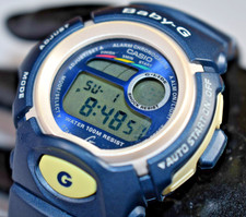 Vintage! Casio BGX-151 (1909) G-LIDE Blue/Cream Women's Watch NEW BATTERY!