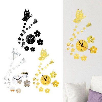 DIY Wall Hanging Clock Decorative Clock Butterfly and Flower Ornament Wall
