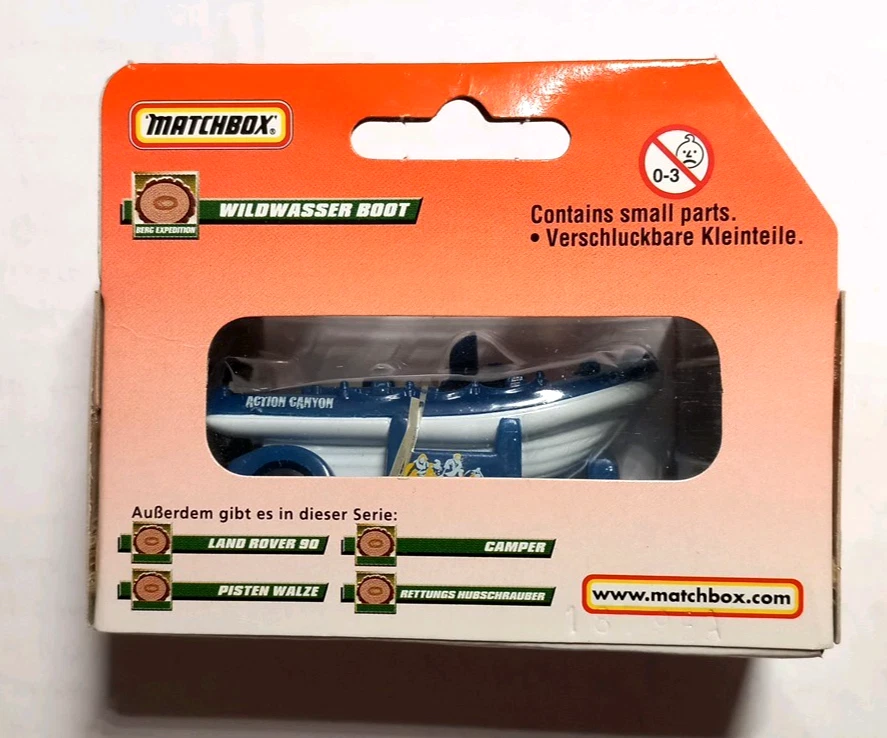 Matchbox - White-Water Raft Boat - 1999 - OVP - #44/75 - MB422 - German Box - Bild 2 von 2