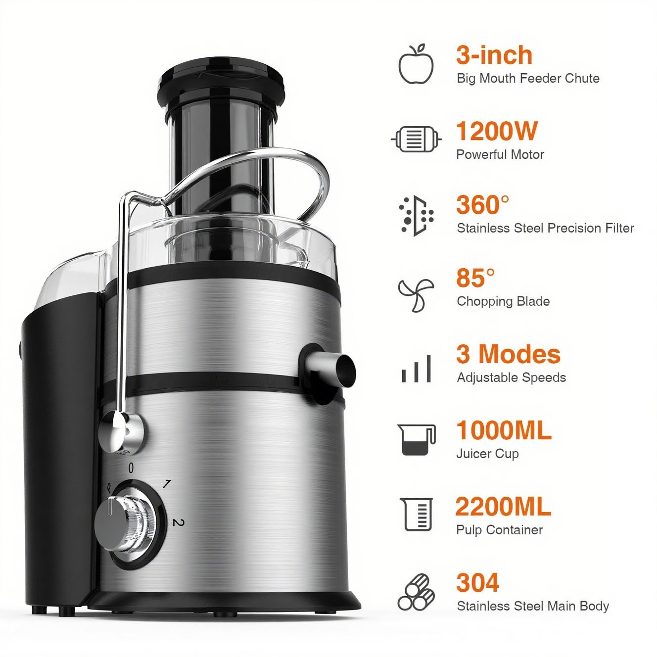 TENKER 1200W Electric Juicer Fruit Vegetable Blender Extractor Citrus Machine US
