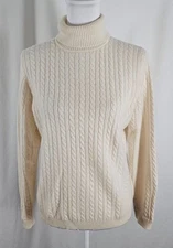 Charter Club Womens Turtleneck Sweater Cable Pattern Ivory Pure Cashmere Medium