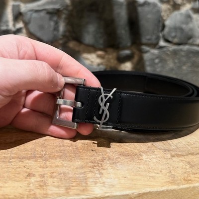 Saint Laurent Black Leather Cassandre Vadim YSL Logo Belt  display picture 3