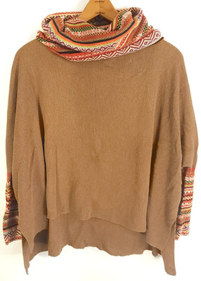 Andean Design Turtleneck Poncho Sweater Women's S/M? Multicolor 100% Baby Alpaca
