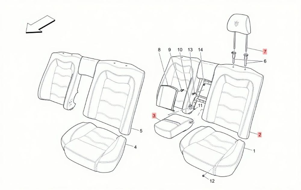 08-16 MASERATI GRANTURISMO S REAR UPPER TOP SEAT CUSHION BLACK ASSEMBLY OEM