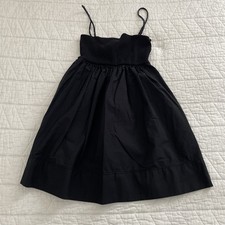 ZARA A-Line Dress Black Ribbed Bodice Strappy Straight Neck Knee Length Sz S