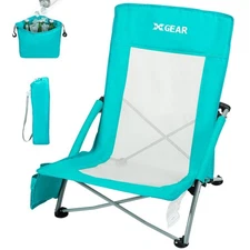 XGEAR High Back Folding Beach Chair with Detachable Cooler Bag High Back Mesh...