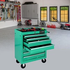 7 Drawers Multifunctional Tool Cart with Wheels-Green,Lockable Tool Cabinet