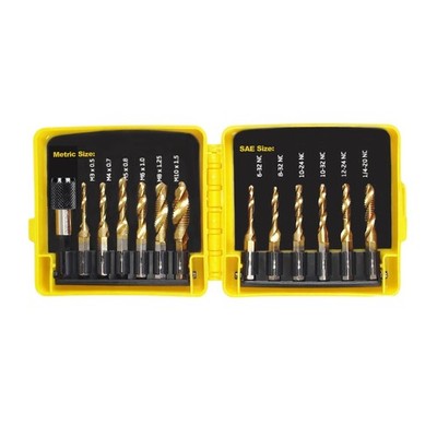 13PCS Combination Drill Tap Bit Set Metric and SAE, Titanium Coated Screw... 