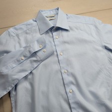 Suitsupply Traveller Light Blue Slim Fit Dress Shirt Mens 14.5 37 Micro Texture