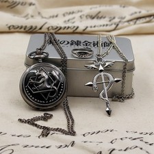 Anime Fullmetal Alchemist Edward Elric Snake Pocket Watch Ring Necklace 3pcs