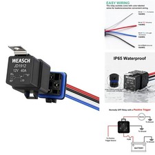 Weasch 820Q JD1912 Waterproof Relay Kit 12V 40A 4 Pin SPST 14 AWG for Car