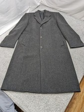 Vtg Chaps Ralph Lauren Overcoat Mens 40R Charcoal Herringbone Wool Y2K Preppy
