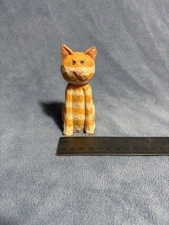 Hand Carved Painted Wood Orange Tabby Cat Animal Figurine Decorative Collectible