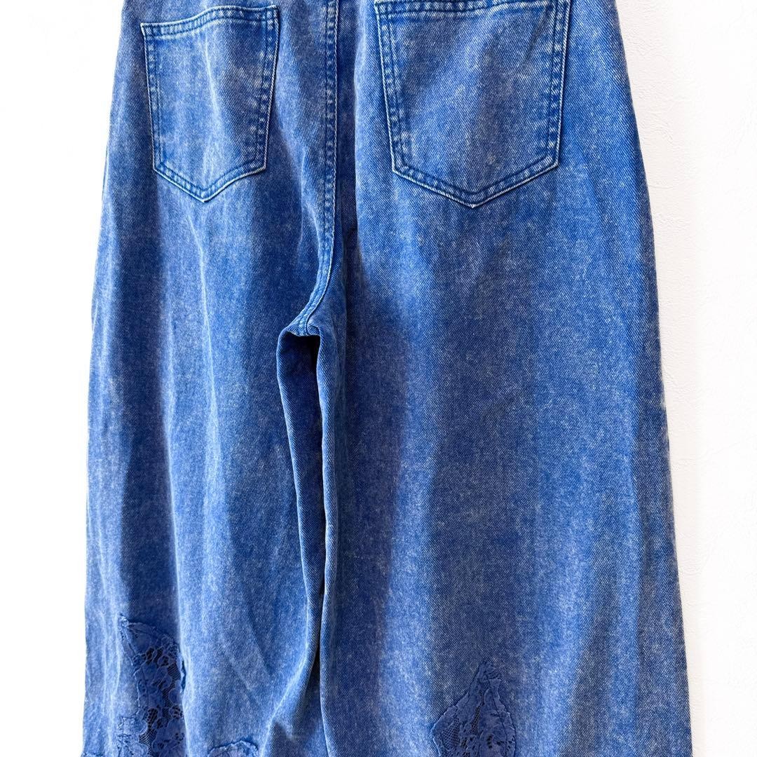 Ameri Lace Docking Fade Denim Pants Wide Loose Bl… - image 7