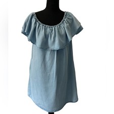 Zara Light Blue Chambray Off-Shoulder Midi Dress M