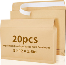 20 Pcs 9 x 12 x 1.6 Inch Large Expandable Catalog Envelopes Manilla Kraft Peel a