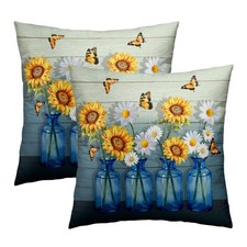 Sunflower Pillow Covers - Spring Summer Daisy Pillow Cases 18x18 Set of 2 Rus...