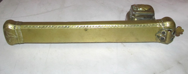 Fancy Antique Ottoman Turkish Traveling Scribe Brass Box Quill Pen Inkwell Case