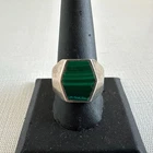 Vintage Men's Sterling Silver Malachite Ring Chunky Modernist Mexico 925