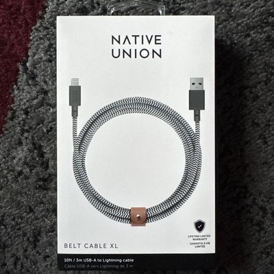 Native Union BELT CABLE XL USB-A 10 foot Black and White