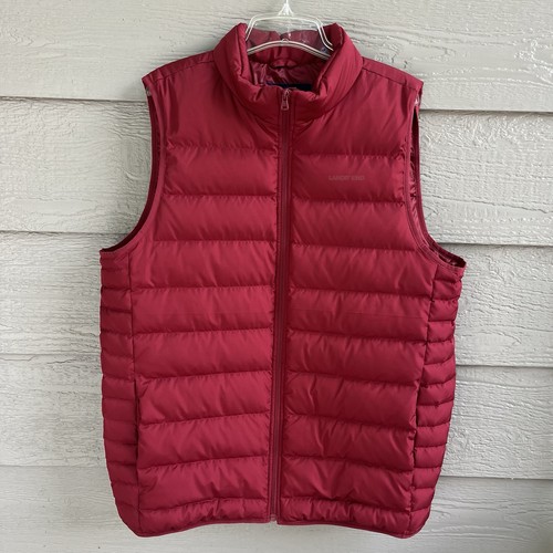 LANDS' END Men Dark Red Goose Down Insulated Puffer Vest L/T 42-44 Zip 600 Fill - Picture 2 of 15