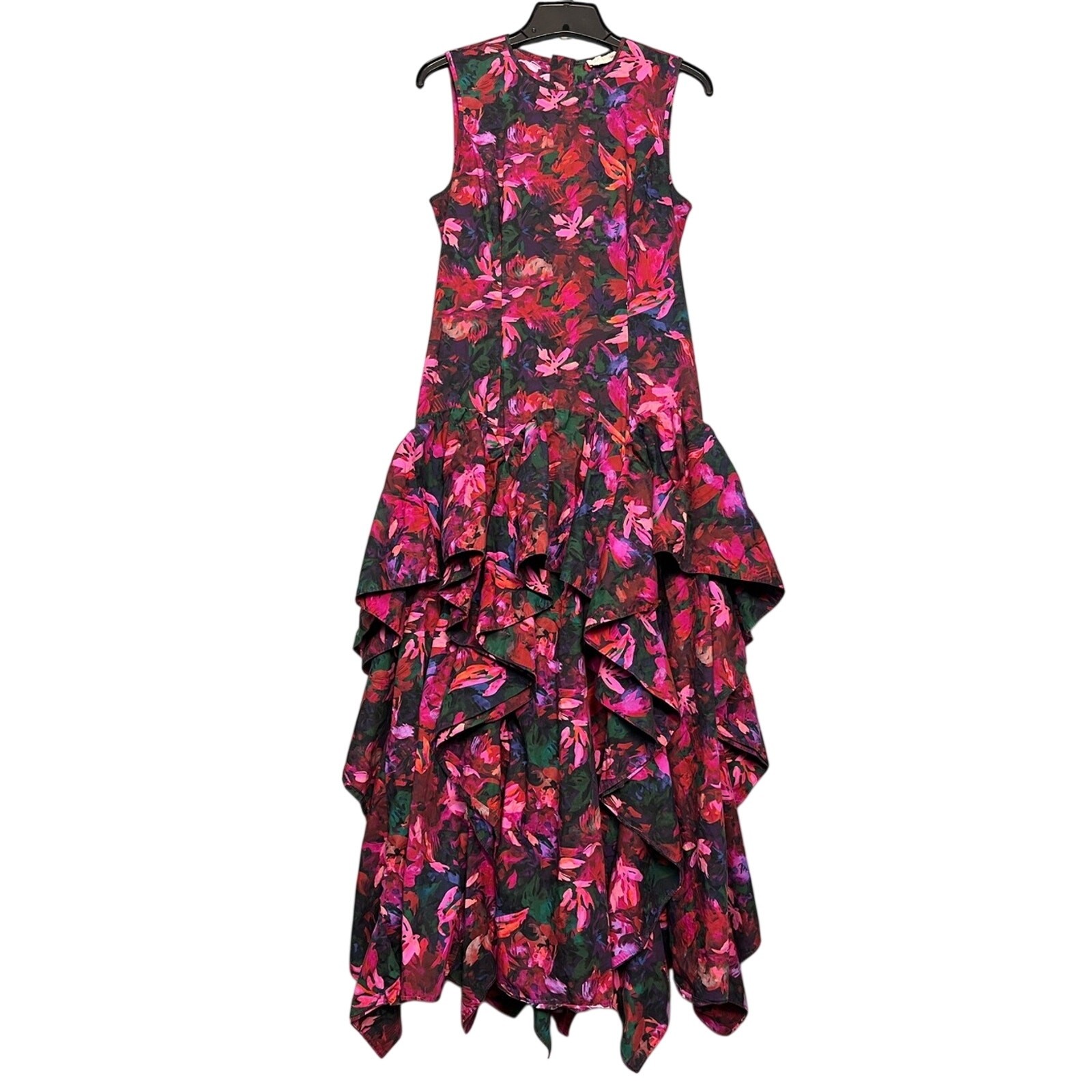 Ulla Johnson Mural Floral Cotton Poplin Ruffle Midi Dress Pink Women’s Size 4