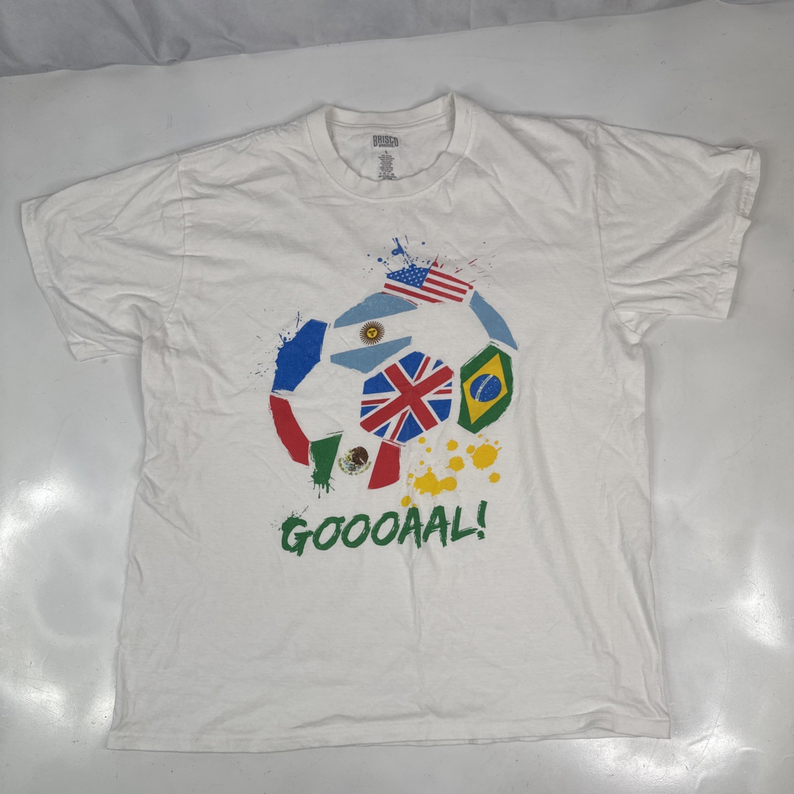 Football T Shirt Mens Size L "Goooaal!" Soccer Brazil Argentina Mexico World Cup