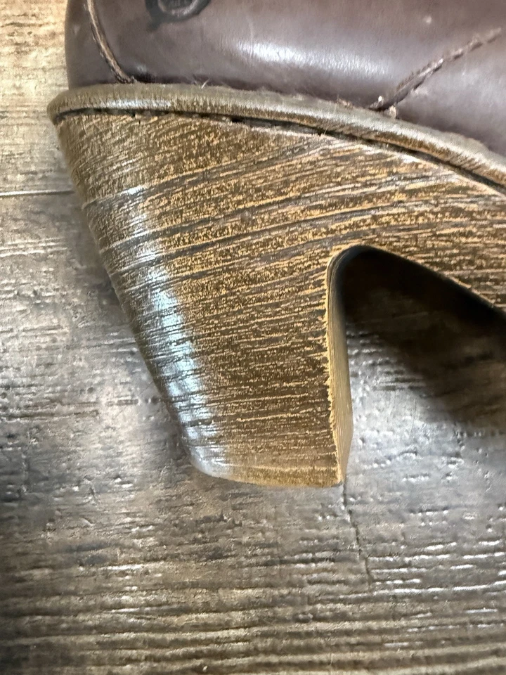 Born Haddon Platform Clog 8 Brown Distressed Leather Shoes 3" Heel - Image 3 of 4