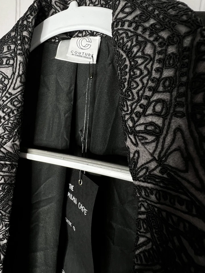 Couture by Claudia Croazzo Cape Womens 0 Black The Milan Lace Silk NEW $350 - Image 4 of 4