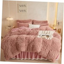 Faux Fur Comforter Cover Set, Fuzzy Bedding Set 2 Pieces 1 Twin Old Pink
