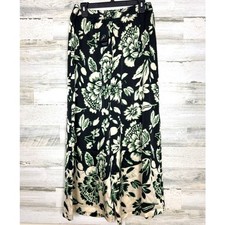 Adrianna Papell Women  s M Black Green Floral Wide Leg Lightweight Pants NEW