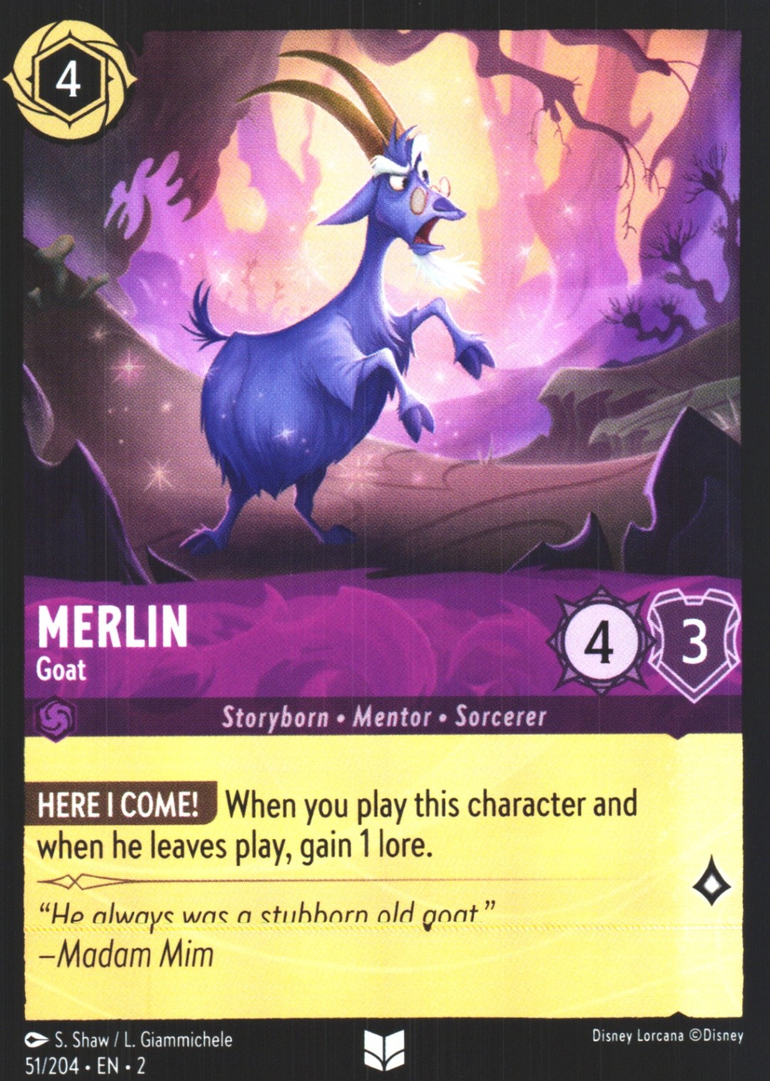 Merlin - Goat 51/204 Uncommon Rise of the Floodborn NM Lorcana Disney