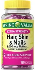 Spring Valley Extra Strength Hair, Skin and Nails Dietry Supplement 120ct 5000
