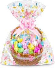 GOMANCHE 10 Pack Large Easter Basket Bags, 24 x 30 Inches Easter Cellophane Bask