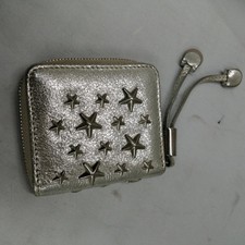 JIMMY CHOO Star Studded Zip-Around Coin Wallet in Silver Rank B LTD From JAPAN