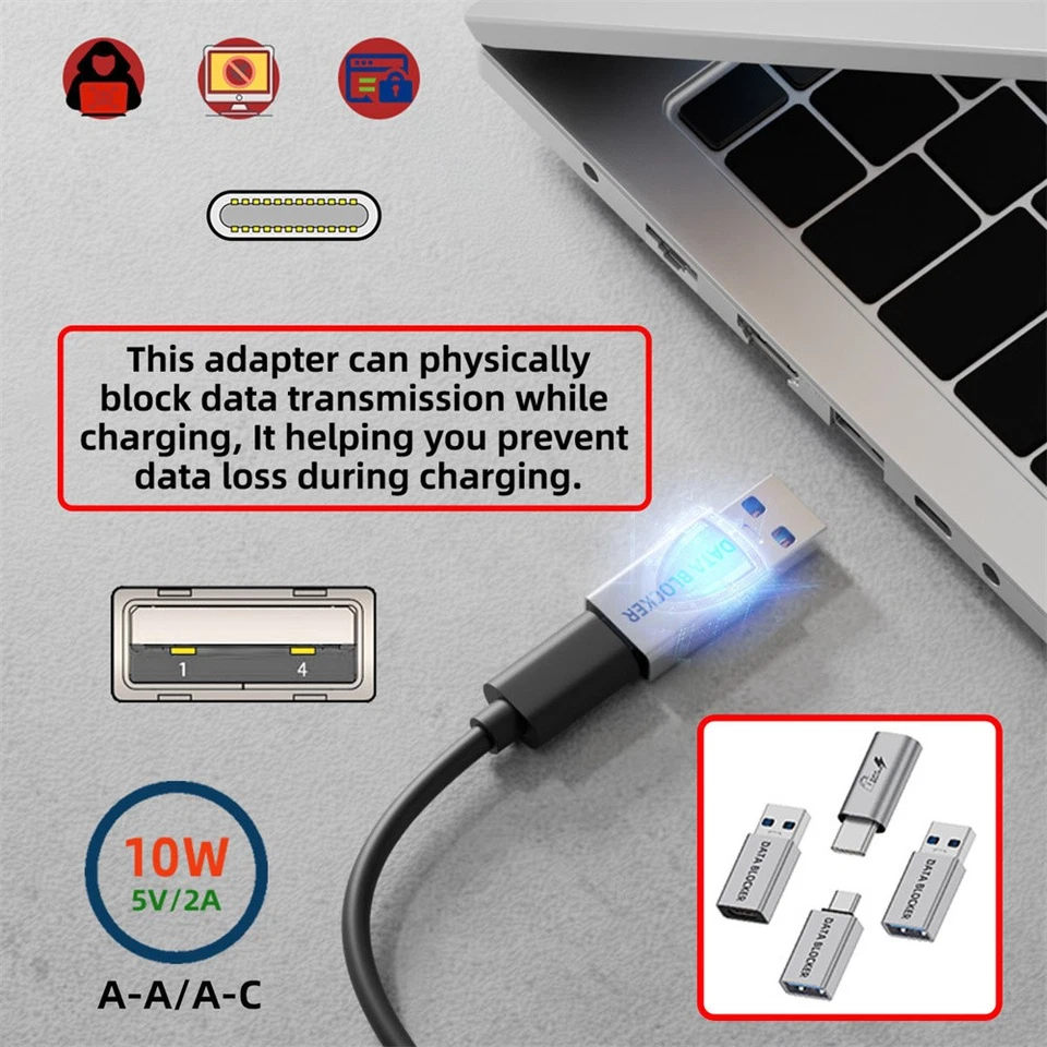 4 Pack USB Data Blocker PD 10W/100W Fast Charging Adapter Data Protect Against - Image 4 of 4