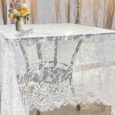 White Lace Tablecloth - 60 X 120 Inches - Rectangle Vintage Embroidered Table...