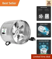 Efficient 8 Inch Inline Duct Fan - 420 CFM for Bathrooms, Kitchens & Attics