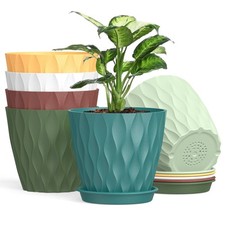 Image of 12.5cm Plant Pots 6 Pack Plastic Flower Pots with Drainage Holes and Saucers
